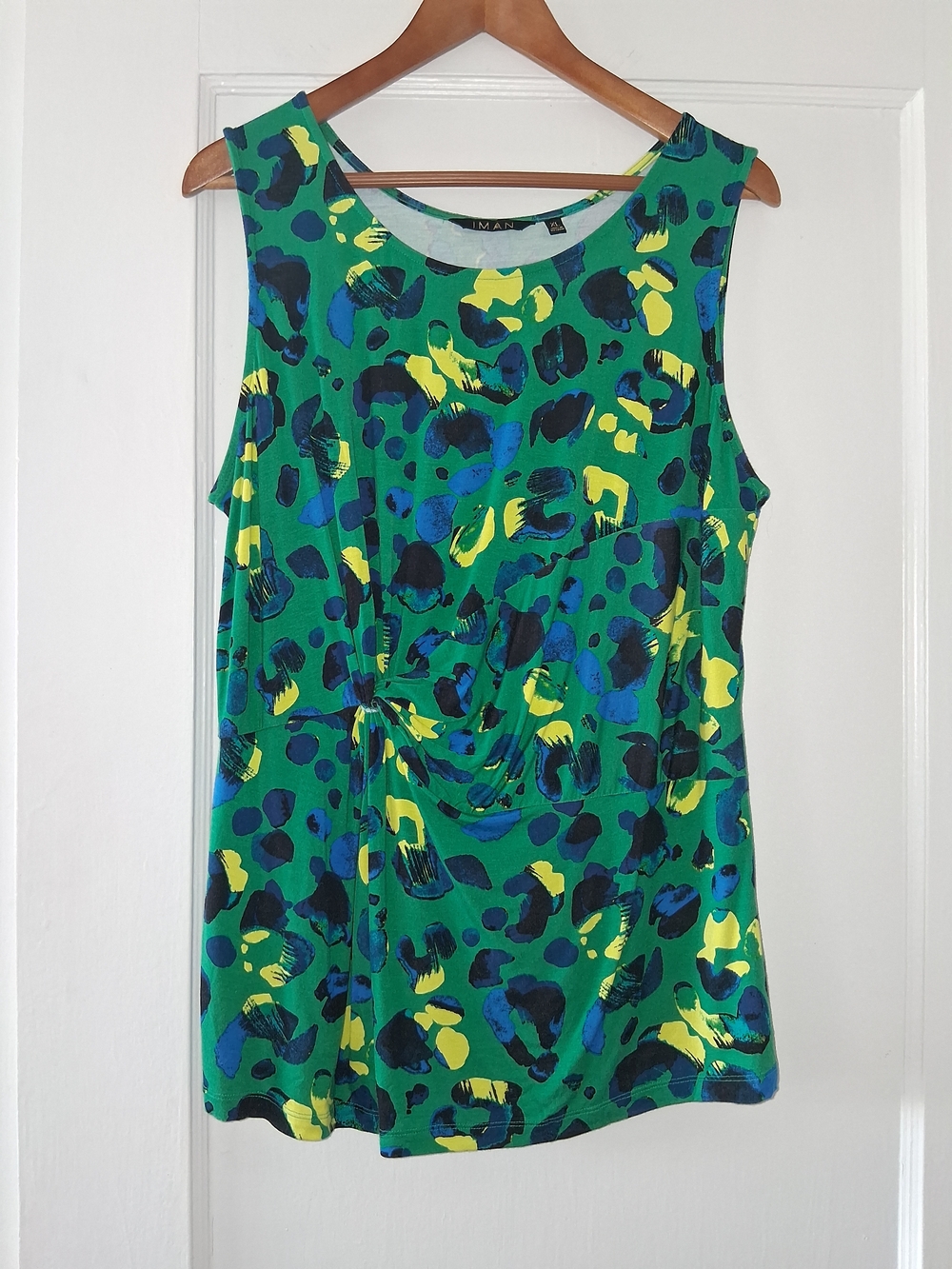 IMAN Top XL Multicolor Abstract Twist Draped Front Sleeveless Blouse